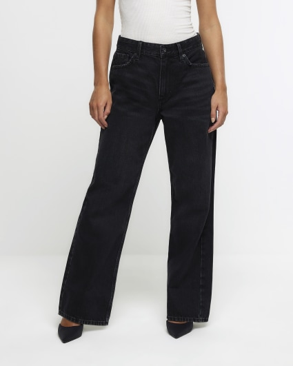 Petite black high waisted straight leg jeans