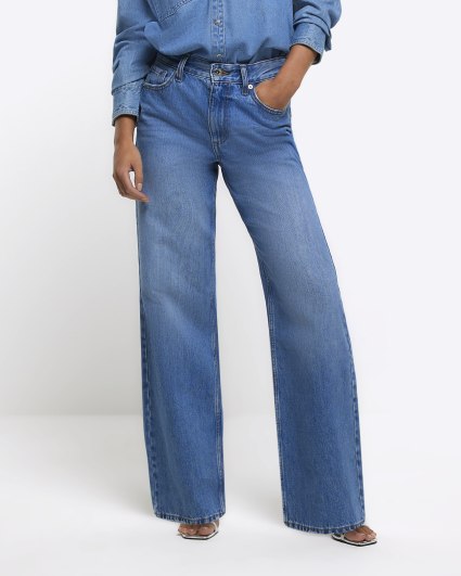 Petite blue high waisted straight leg jeans