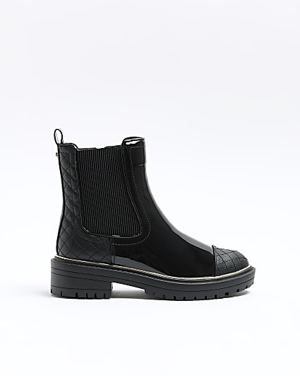 Black wide fit quilted Chelsea boots