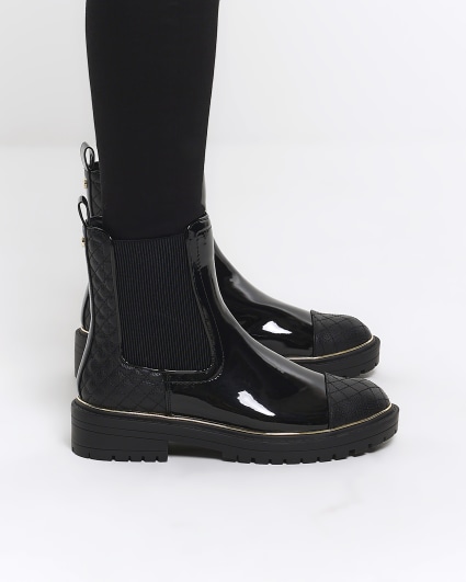 Black wide fit quilted Chelsea boots