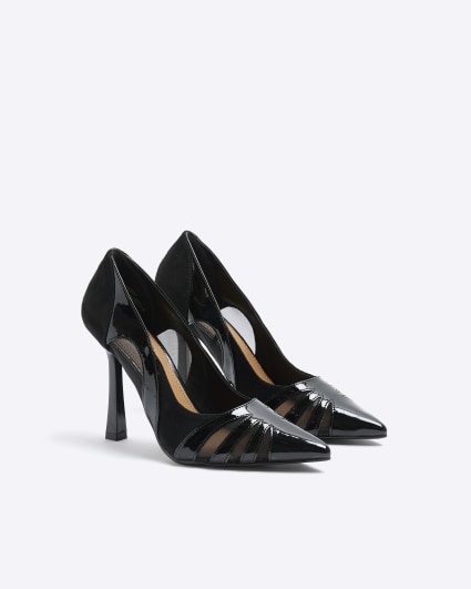 Black wide fit mesh pointed court shoes