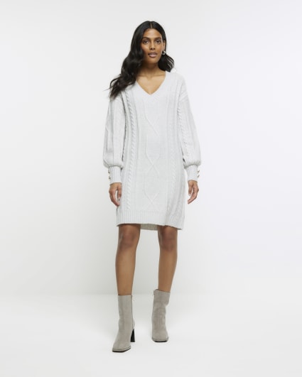 Grey cable knit jumper mini dress