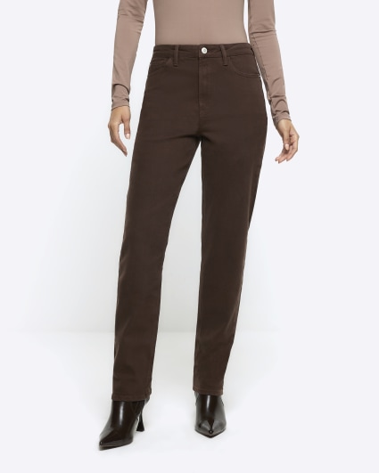 Brown high waisted slim straight jeans