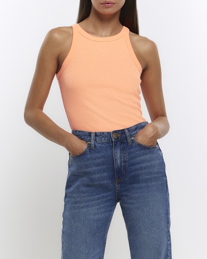 Orange ribbed racer vest top