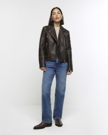 Ladies leather jacket outlet river island