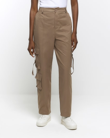 Beige straight leg cargo trousers