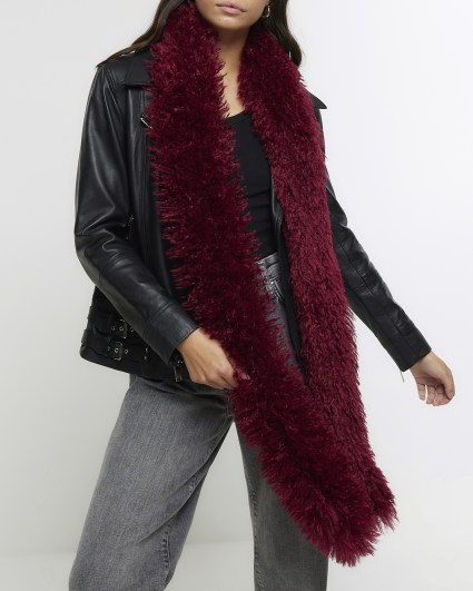 Red faux fur scarf