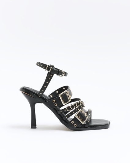 Black buckle heeled sandals