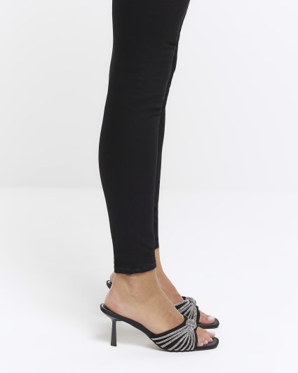 Black embellished heeled mule shoes