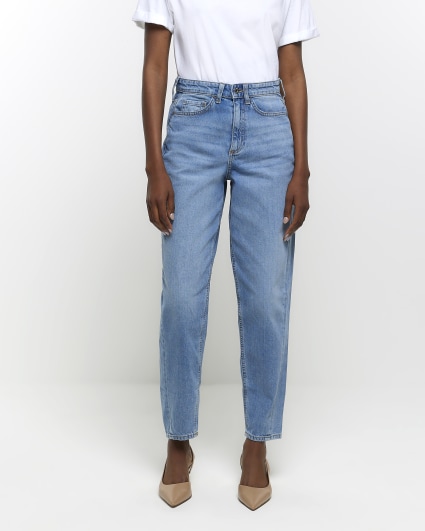 Blue high waisted tapered jeans