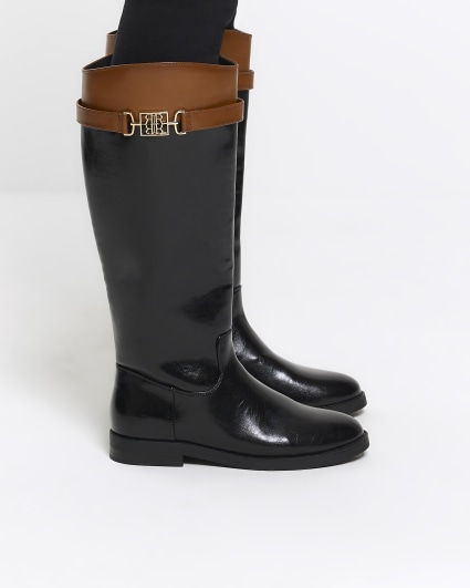 Black RI hardware knee high boots