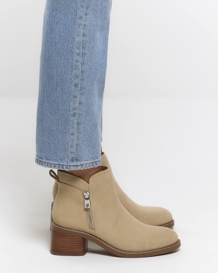 Stone suede heeled ankle boots