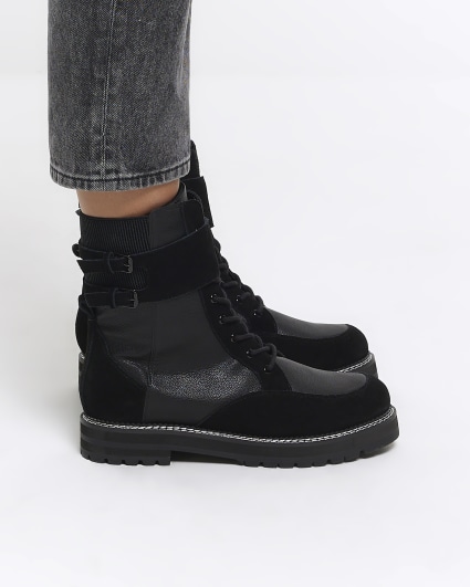 Black suede lace up ankle boots