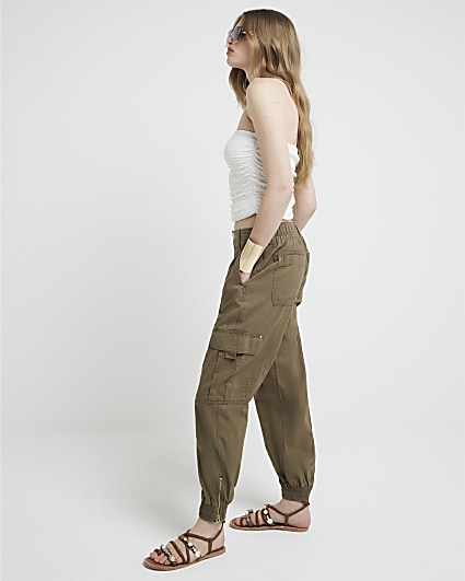 Twill cargo trousers - Dark khaki green - Ladies