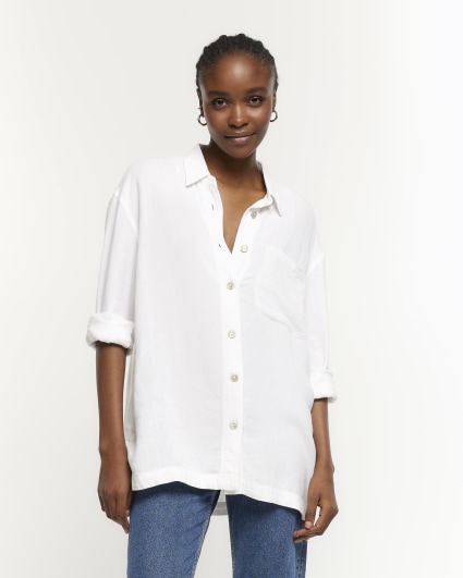 White linen blend oversized shirt