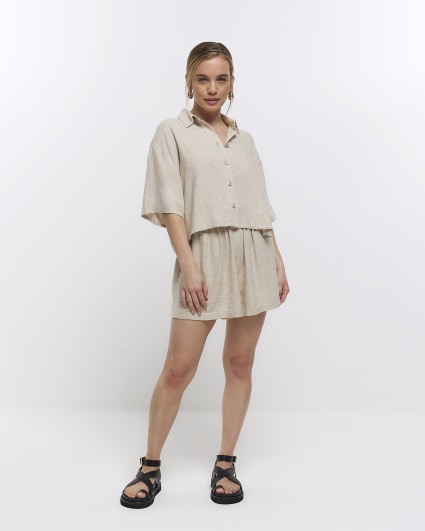 Petite stone crop shirt with linen