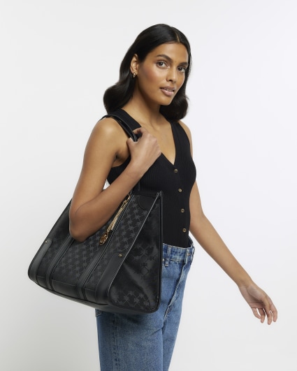 Black jacquard RI monogram shopper bag