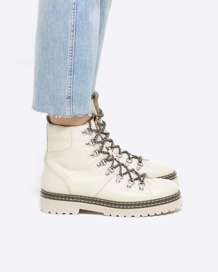 Cream leather hiker boots