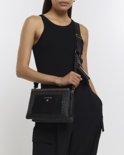 Black RI monogram pouch cross body bag