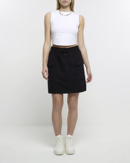 Black Sweat Cargo Mini Skirt