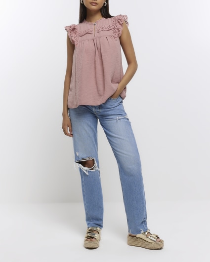 Pink ruffle sleeveless blouse