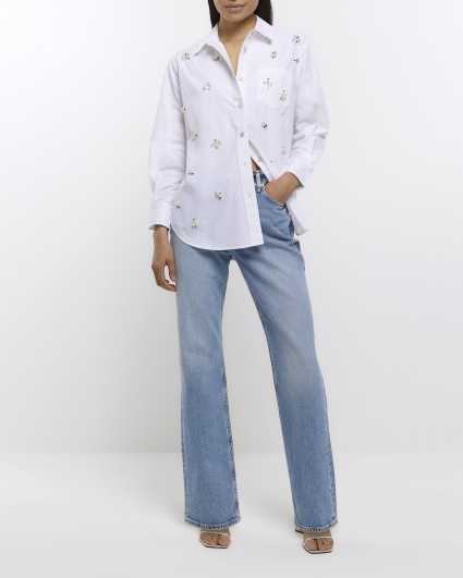 White pearl embellishment shirt