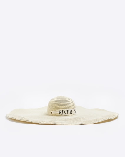 Beige oversized straw hat