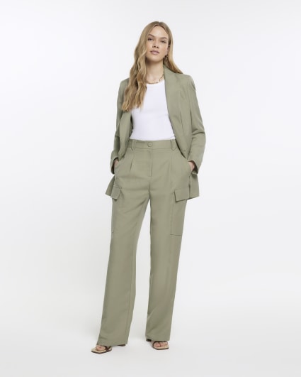 Khaki wide leg cargo trousers