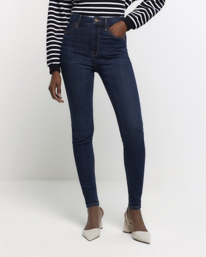 Dark blue jeans high 2024 waist