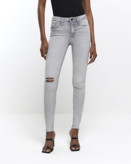 Grey ripped molly super skinny jeans
