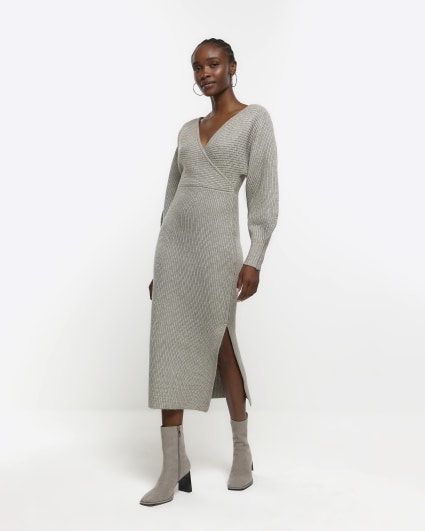 Grey midi clearance dress with sleeves