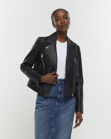 Black faux leather biker jacket