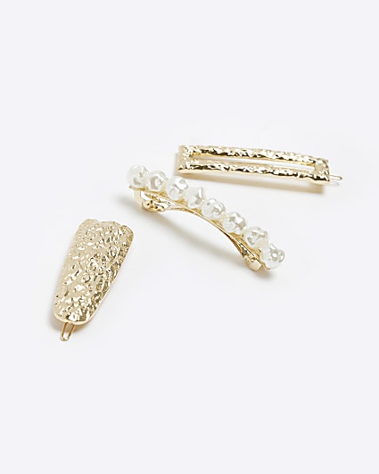 Gold pearl hair clip multipack