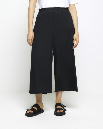 Black Shirred Waist Culottes