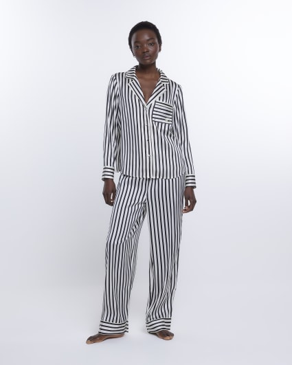 Black stripe satin pyjama bottoms