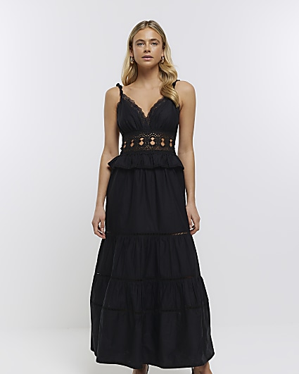 Black lace v-neck maxi dress