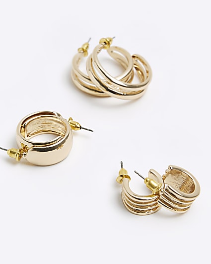 Gold chunky hoop earrings multipack