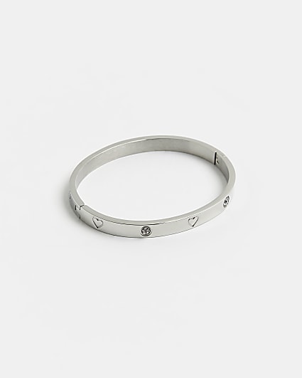Silver stainless steel heart cuff bracelet