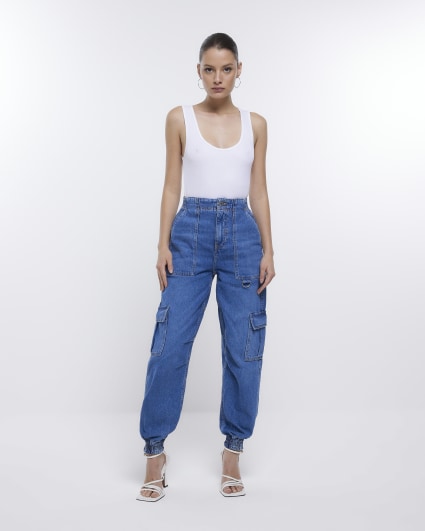 Blue high waisted cargo jeans