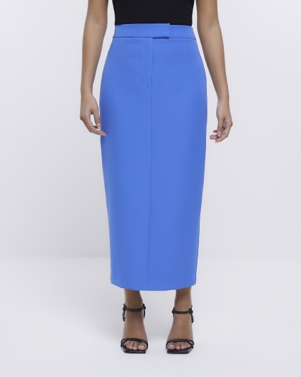 Petite blue tailored maxi skirt