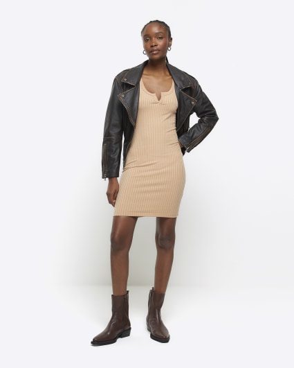 Beige bodycon mini dress