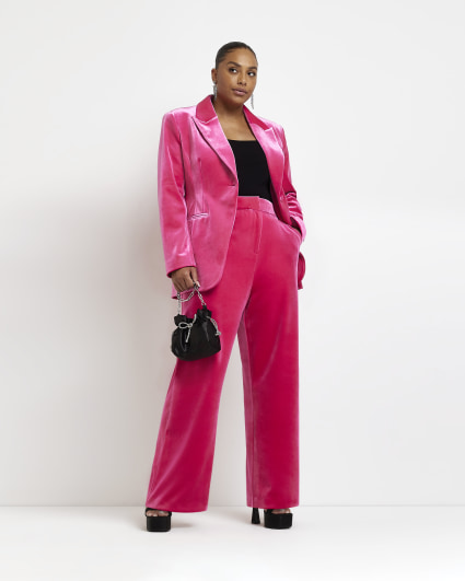 Plus pink velvet wide leg trousers