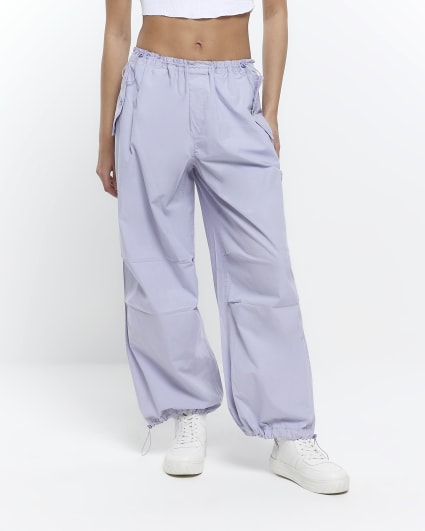 Purple low waist baggy parachute trousers