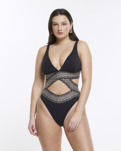 Black fuller bust cut out plunge swimsuit