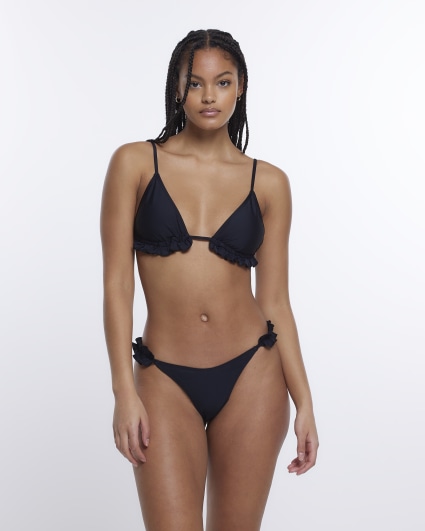 Black Frill Triangle Bikini Top