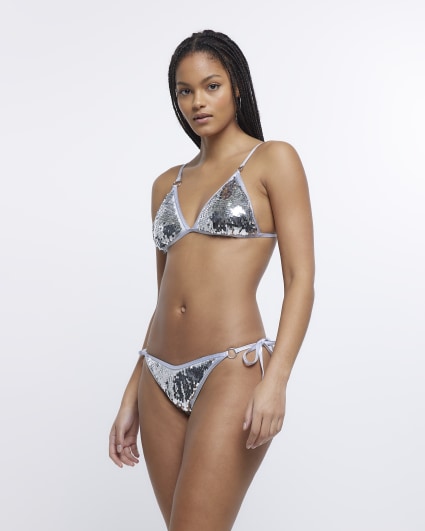 Silver sequin triangle bikini top