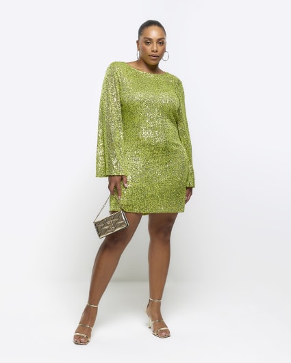 Plus lime green sequin bodycon mini dress
