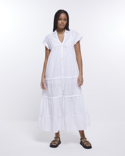 White lace maxi shirt dress