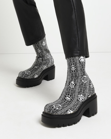Black print ankle sock boots
