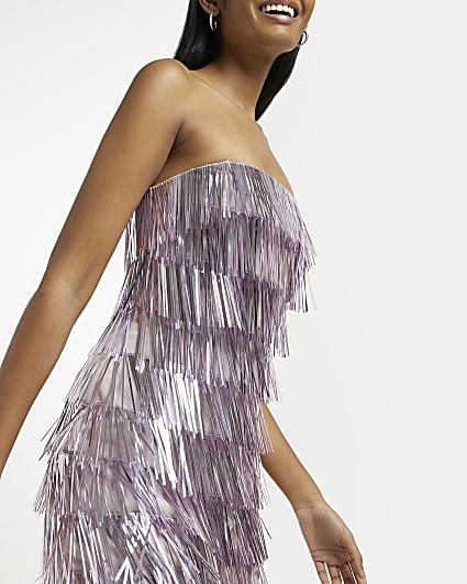 Purple fringe bandeau mini dress